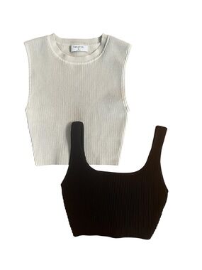 Babaton Aritzia Two Piece Bundle Sculpt Rib Knit Cropped Sleeveless Neutral Tops